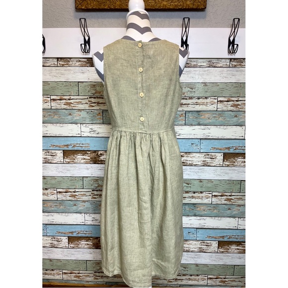 Women's FLAX 100% Linen Shift Dress Sleeveless w/ Pockets Lagonlook Size P 4-6 - Picture 4 of 7